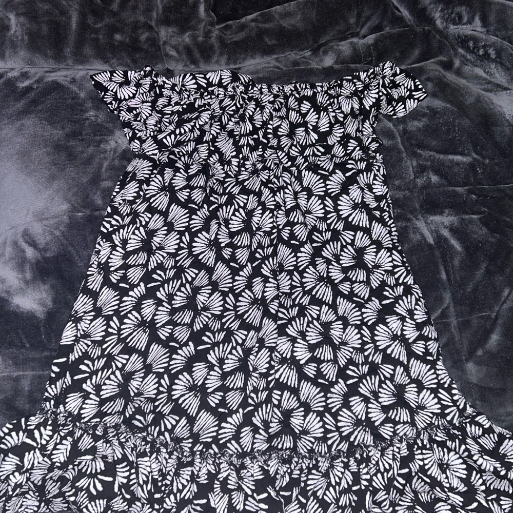 Black & White Floral Off the Shoulder Dress